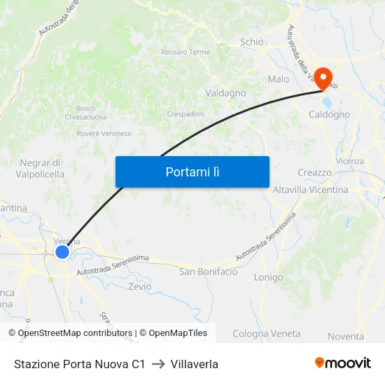 Stazione Porta Nuova C1 to Villaverla map