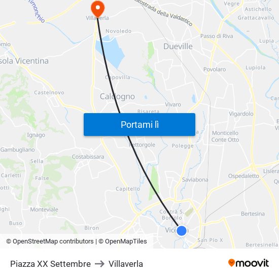 Piazza XX Settembre to Villaverla map