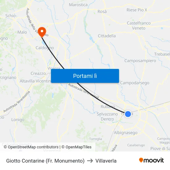 Giotto Contarine (Fr. Monumento) to Villaverla map