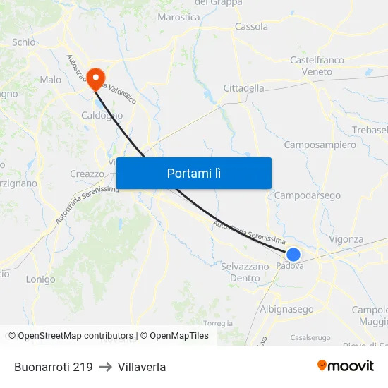 Buonarroti 219 to Villaverla map