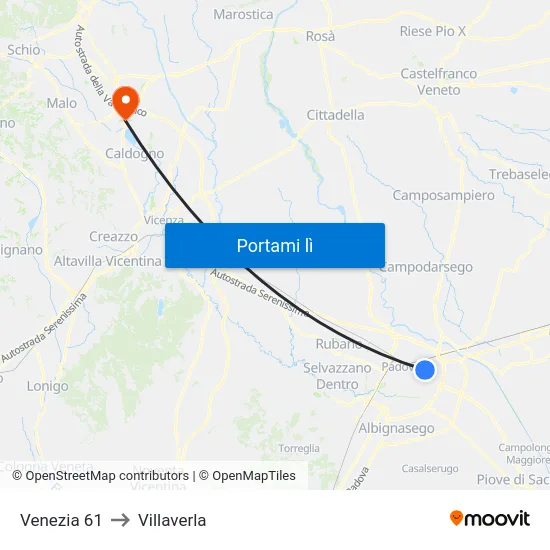 Venezia 61 to Villaverla map