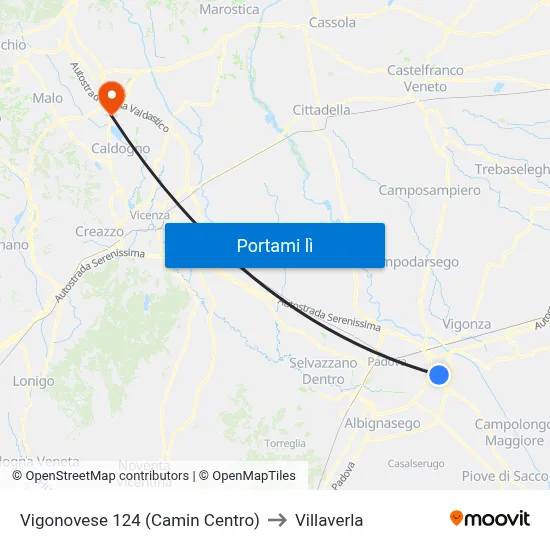 Vigonovese 124 (Camin Centro) to Villaverla map