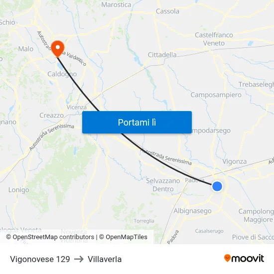 Vigonovese 129 to Villaverla map