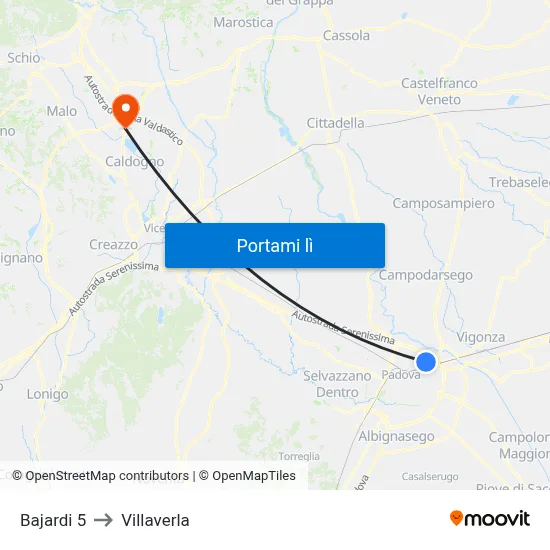 Bajardi 5 to Villaverla map