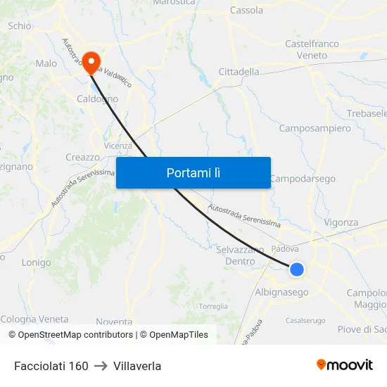 Facciolati 160 to Villaverla map