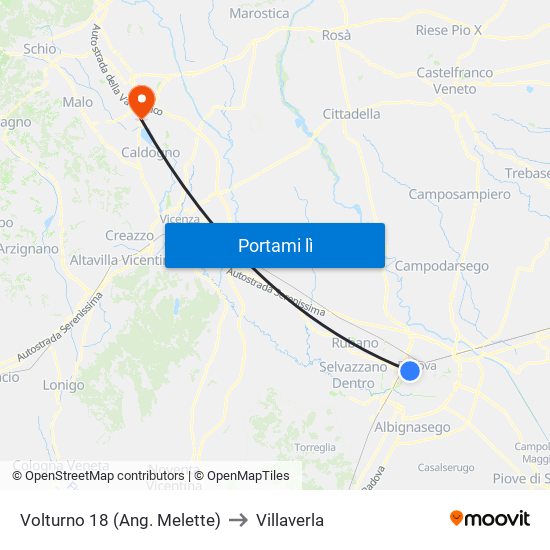 Volturno 18 (Ang. Melette) to Villaverla map