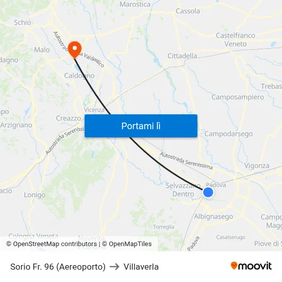 Sorio Fr. 96  (Aereoporto) to Villaverla map