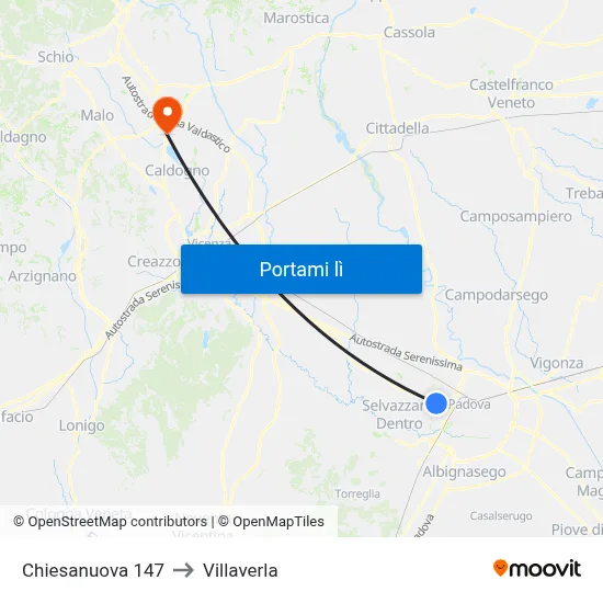Chiesanuova 147 to Villaverla map
