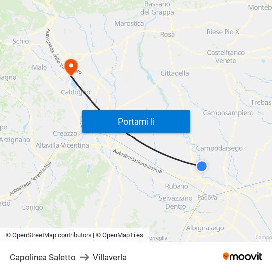 Capolinea Saletto to Villaverla map