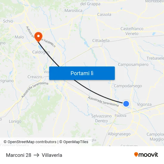 Marconi 28 to Villaverla map