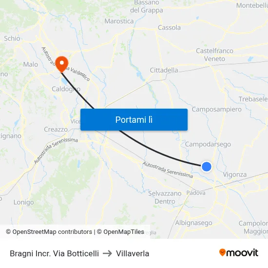 Bragni Incr. Via Botticelli to Villaverla map
