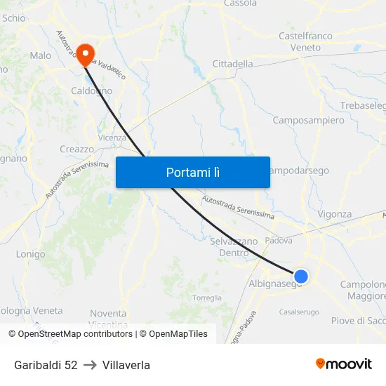 Garibaldi 52 to Villaverla map