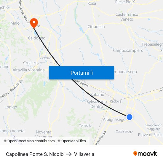 Capolinea Ponte S. Nicolò to Villaverla map