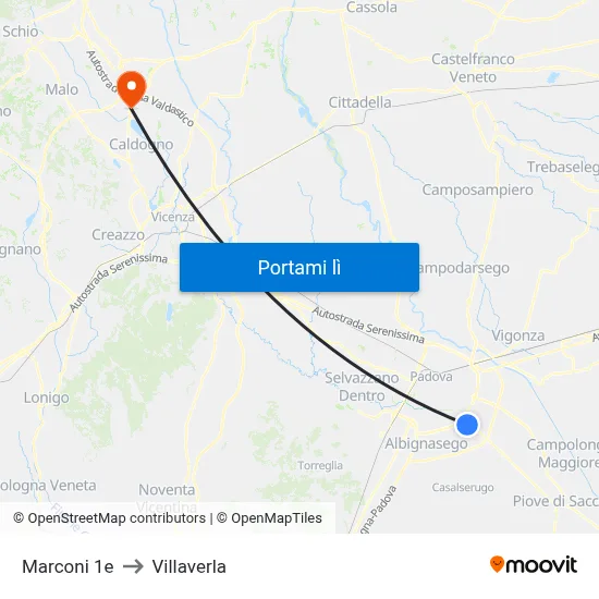Marconi 1e to Villaverla map