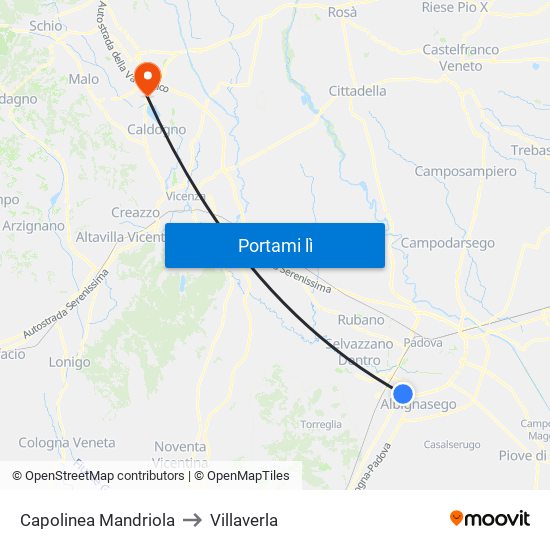 Capolinea Mandriola to Villaverla map