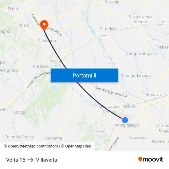 Volta 15 to Villaverla map