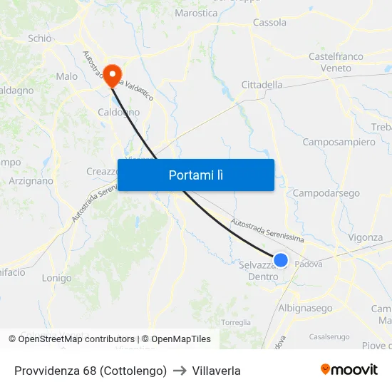Provvidenza 68 (Cottolengo) to Villaverla map
