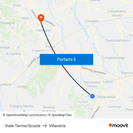 Viale Terme/Scuole to Villaverla map
