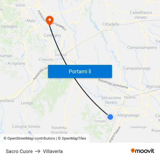 Sacro Cuore to Villaverla map