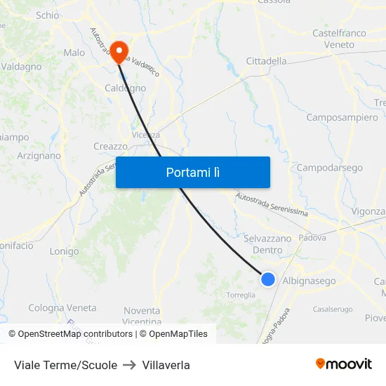 Viale Terme/Scuole to Villaverla map