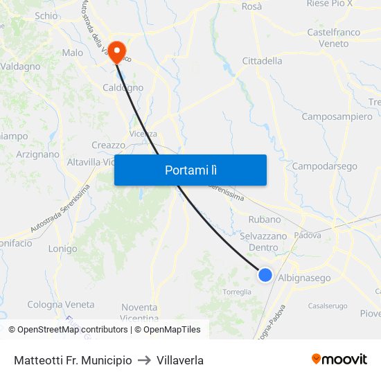 Matteotti Fr. Municipio to Villaverla map