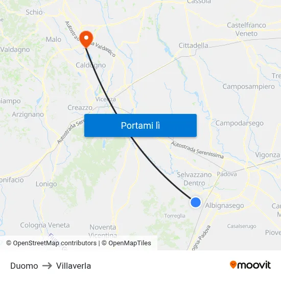 Duomo to Villaverla map