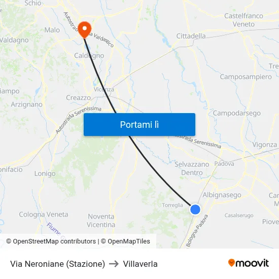 Via Neroniane (Stazione) to Villaverla map