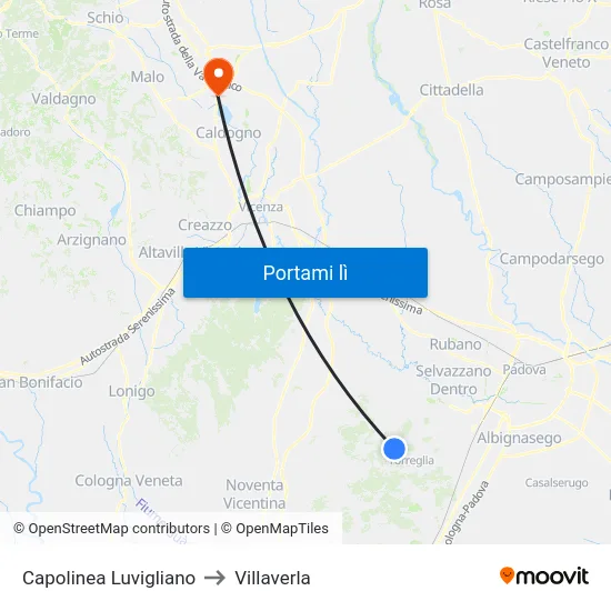 Luvigliano Capolinea to Villaverla map