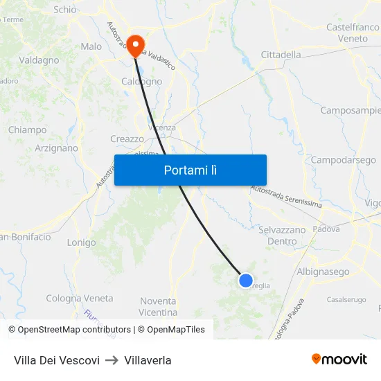 Villa Dei Vescovi to Villaverla map