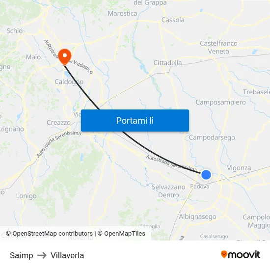 Saimp to Villaverla map