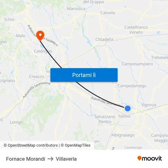 Fornace Morandi to Villaverla map