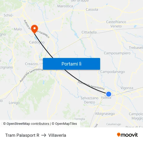 Tram Palasport R to Villaverla map