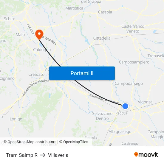 Tram Saimp R to Villaverla map