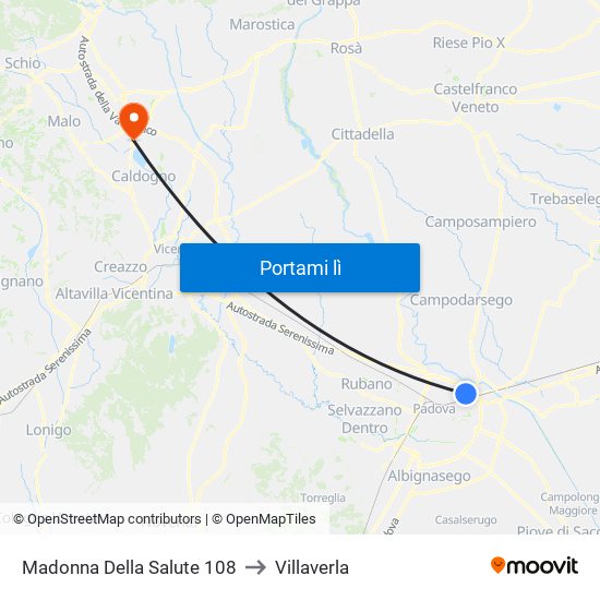 Madonna Della Salute 108 to Villaverla map