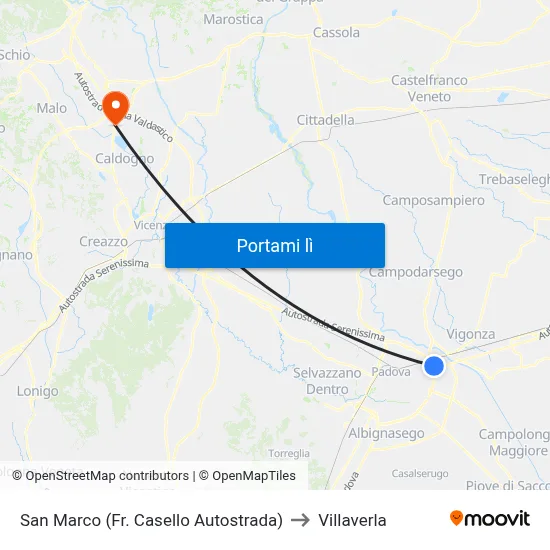 San Marco (Fr. Casello Autostrada) to Villaverla map