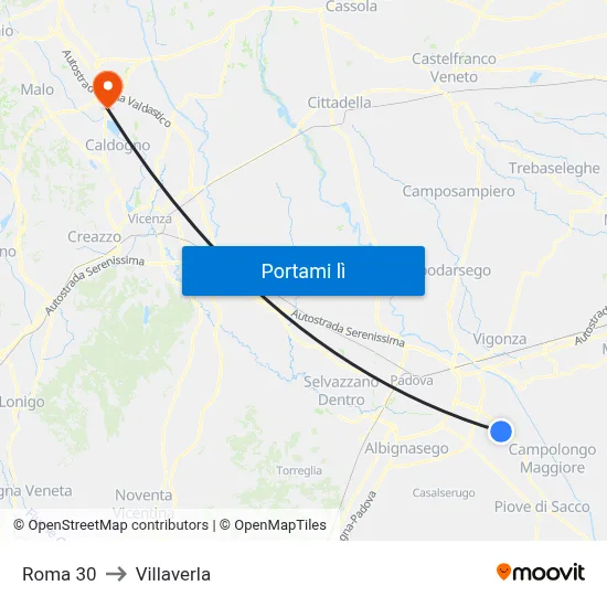 Roma 30 to Villaverla map