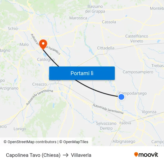 Capolinea Tavo (Chiesa) to Villaverla map