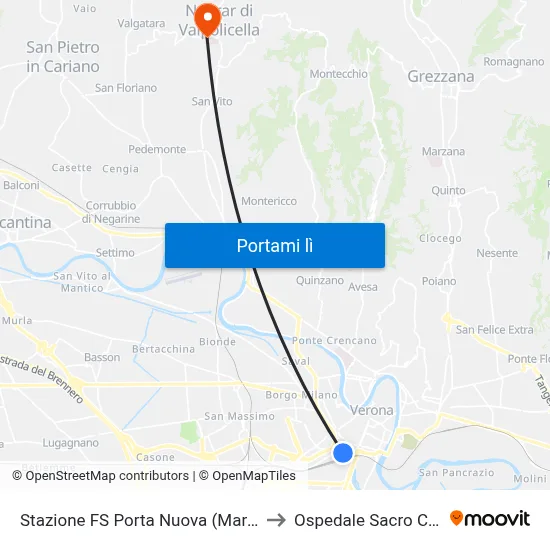 Stazione FS Porta Nuova (Marc. B2) to Ospedale Sacro Cuore map