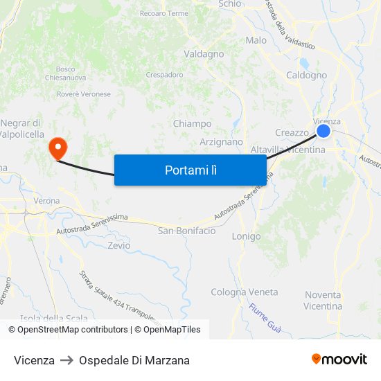 Vicenza to Ospedale Di Marzana map