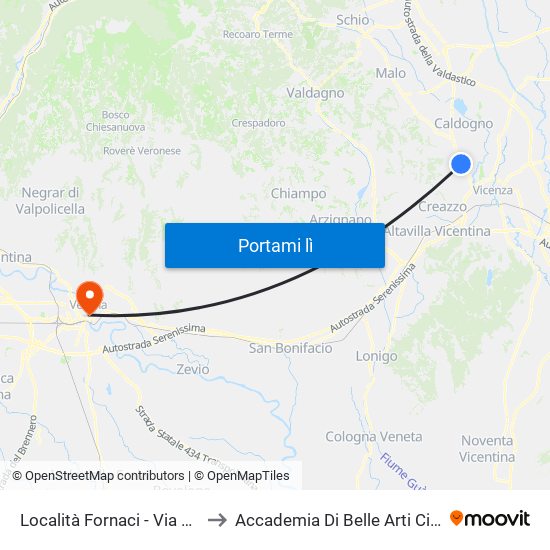 Località Fornaci - Via Cavour to Accademia Di Belle Arti Cignaroli map