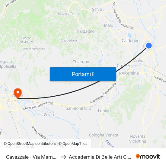 Cavazzale - Via Mameli, 14 to Accademia Di Belle Arti Cignaroli map