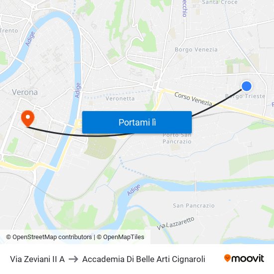 Via Zeviani II A to Accademia Di Belle Arti Cignaroli map
