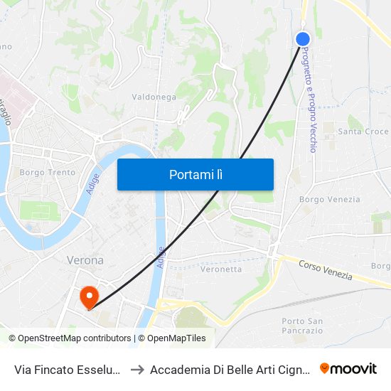 Via Fincato Esselunga to Accademia Di Belle Arti Cignaroli map