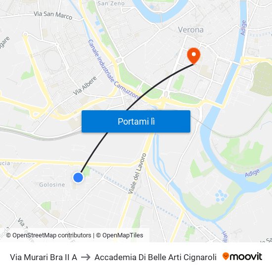 Via Murari Bra II A to Accademia Di Belle Arti Cignaroli map