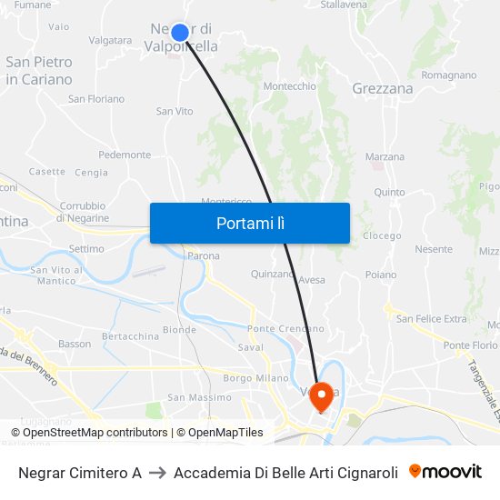 Negrar Cimitero A to Accademia Di Belle Arti Cignaroli map