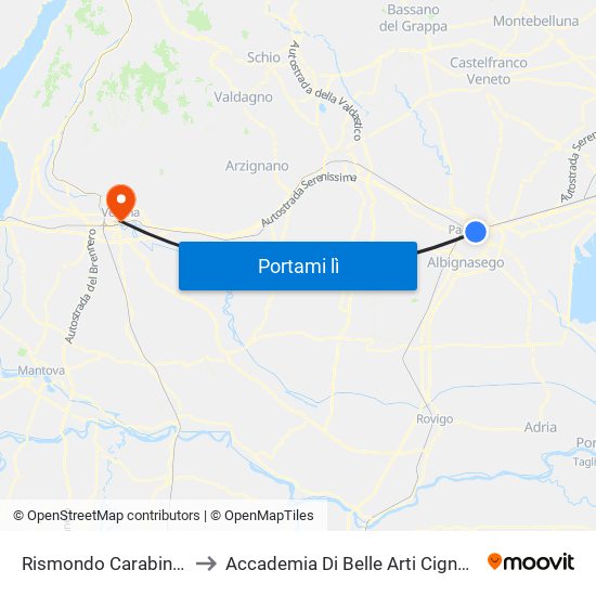 Rismondo Carabinieri to Accademia Di Belle Arti Cignaroli map