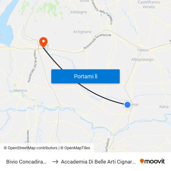 Bivio Concadirame to Accademia Di Belle Arti Cignaroli map
