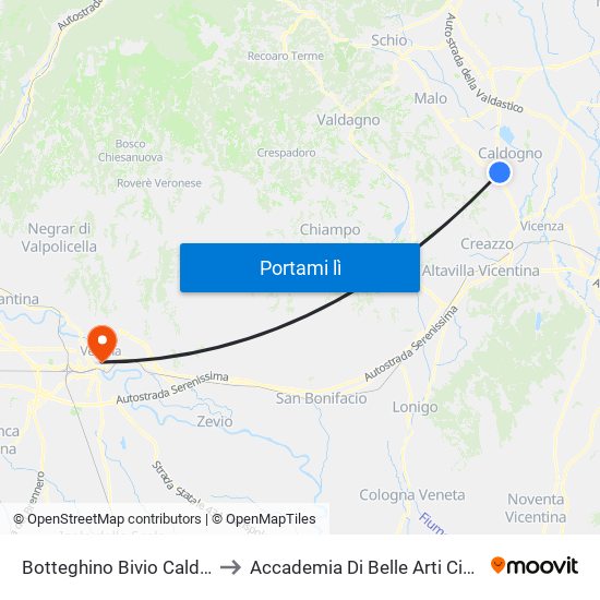 Botteghino Bivio Caldogno to Accademia Di Belle Arti Cignaroli map