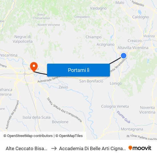 Alte Ceccato Bisazza to Accademia Di Belle Arti Cignaroli map