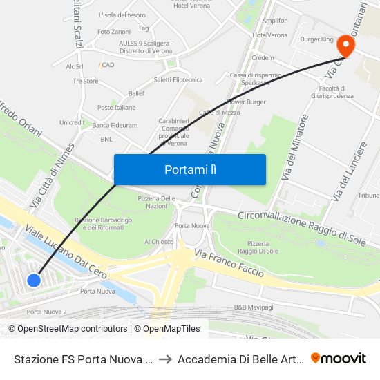 Stazione FS Porta Nuova (Marc. C1) to Accademia Di Belle Arti Cignaroli map